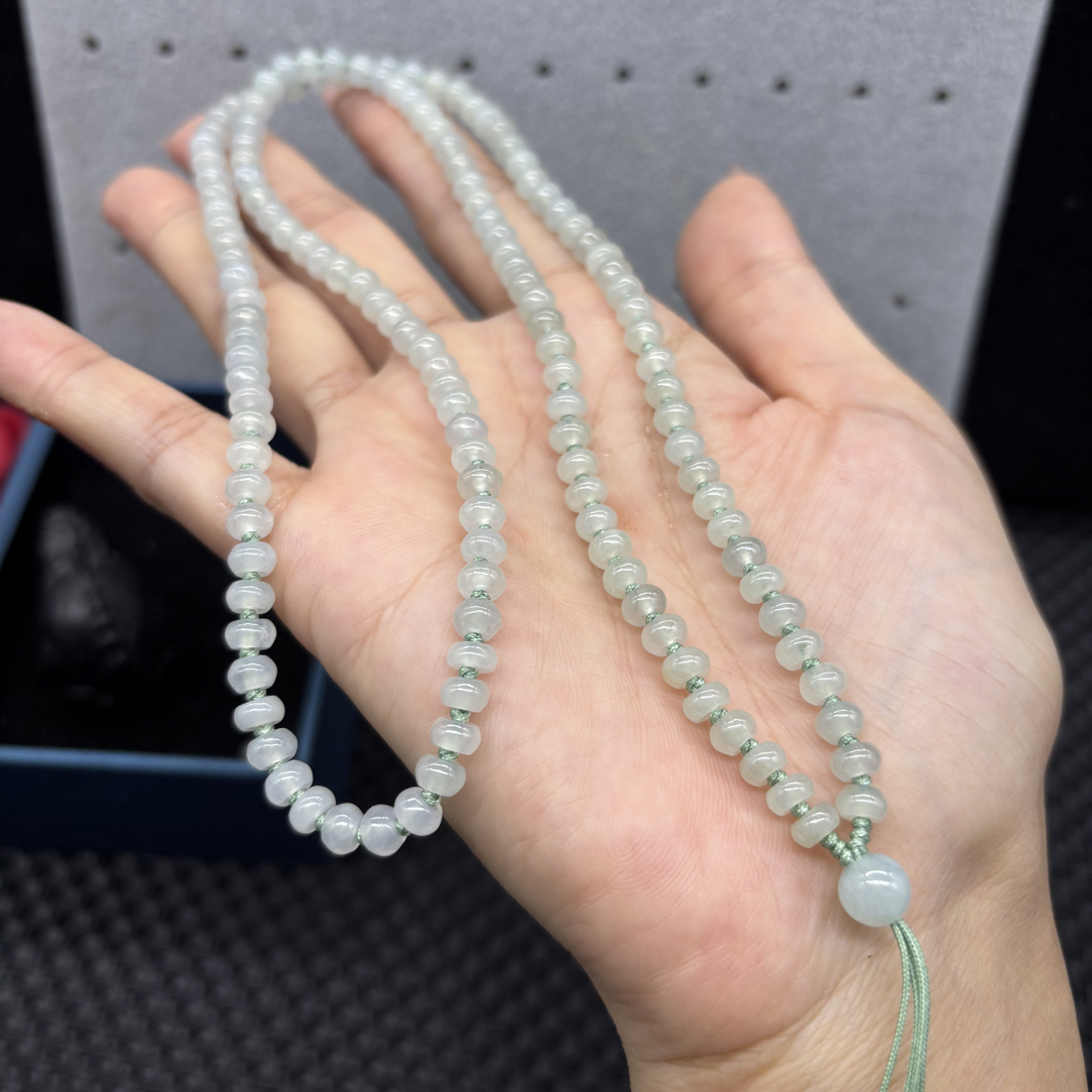 高端天然缅甸A货翡翠起冰起胶感算盘珠5mm玉石挂件绳毛衣链长链