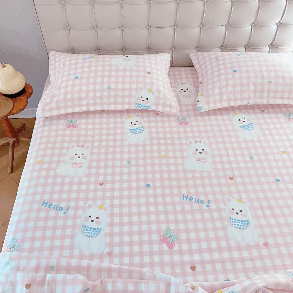 微瑕【粉格小猫】加厚细沙原棉老粗布2.3*2.4米双人床单 吸汗透气