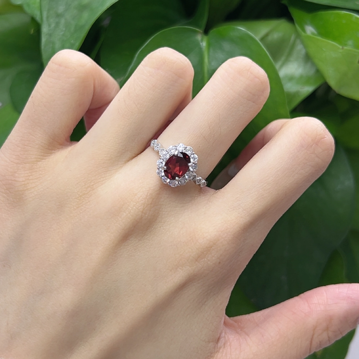 玺楠祥•s925银镶石榴石戒指