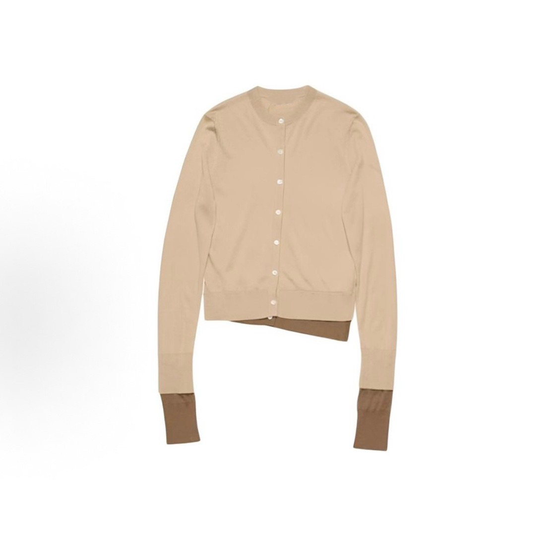 老王甄选 时尚个性圆领假两件女士针织开衫