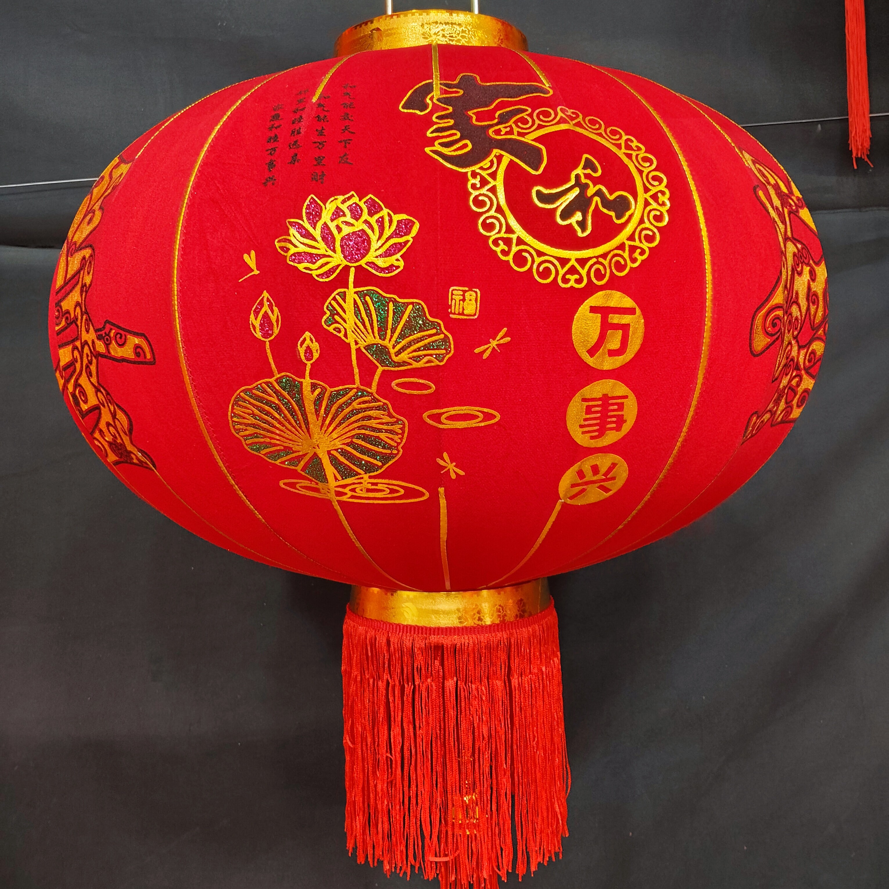 长杆加厚绒布烫金发泡高档植绒大红灯笼新年春节喜庆大门阳台装饰
