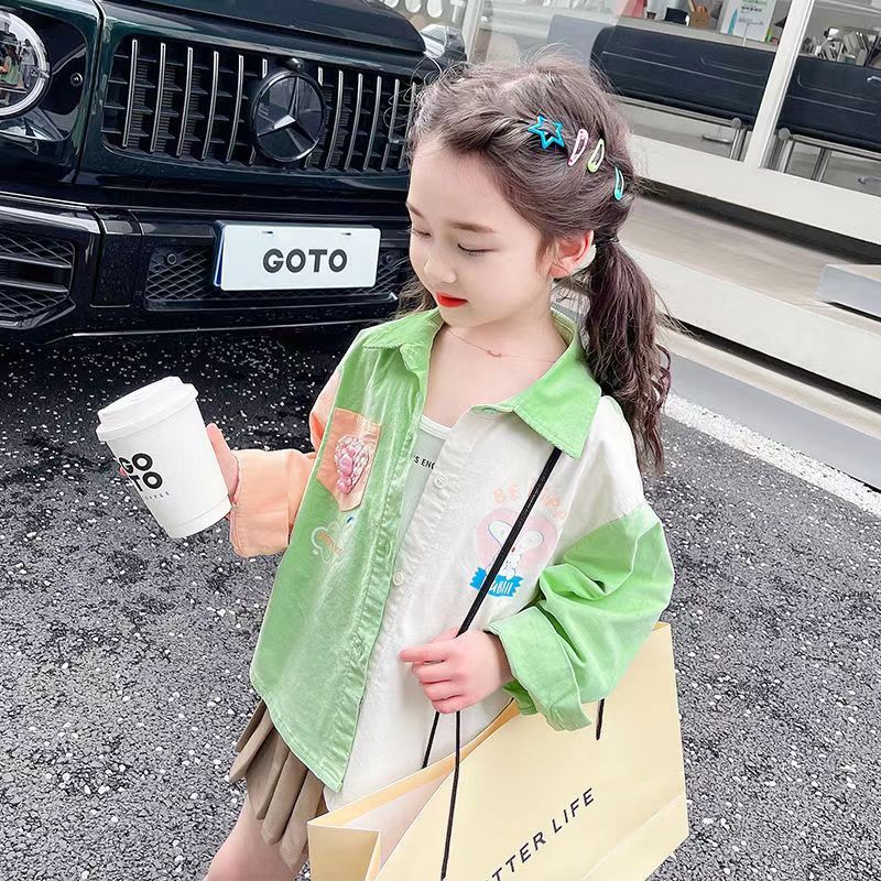 女童衬衫春秋2025新款儿童洋气春季长袖衬衣宝宝春装宽松上衣外D