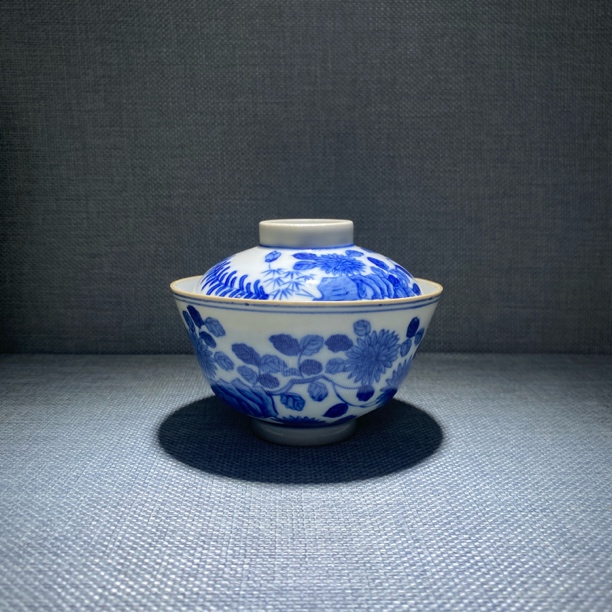 青花花卉纹盖碗茶碗