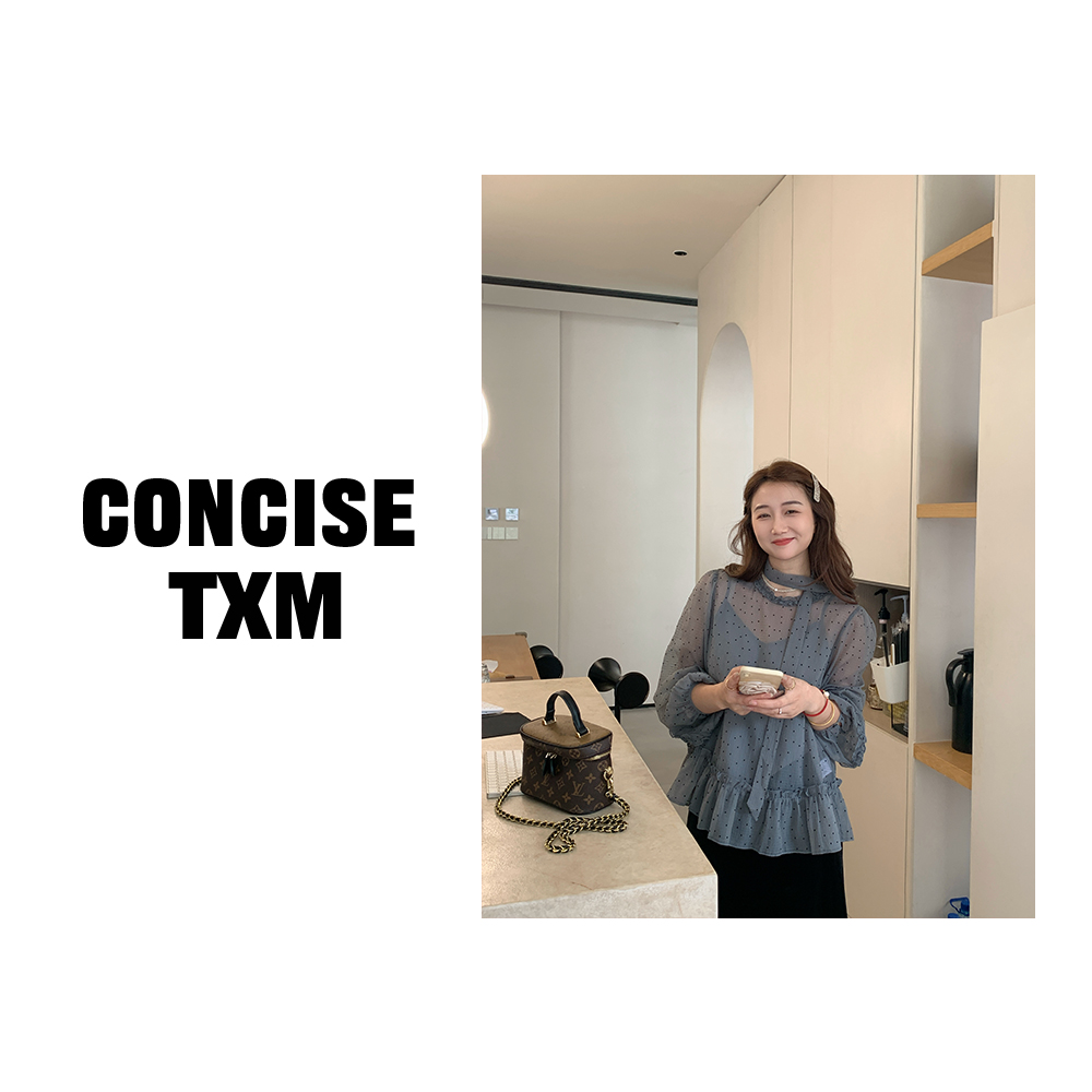 【唐小木】温柔木耳边波点小衫 气质百搭吊带长袖衬衫 S0982