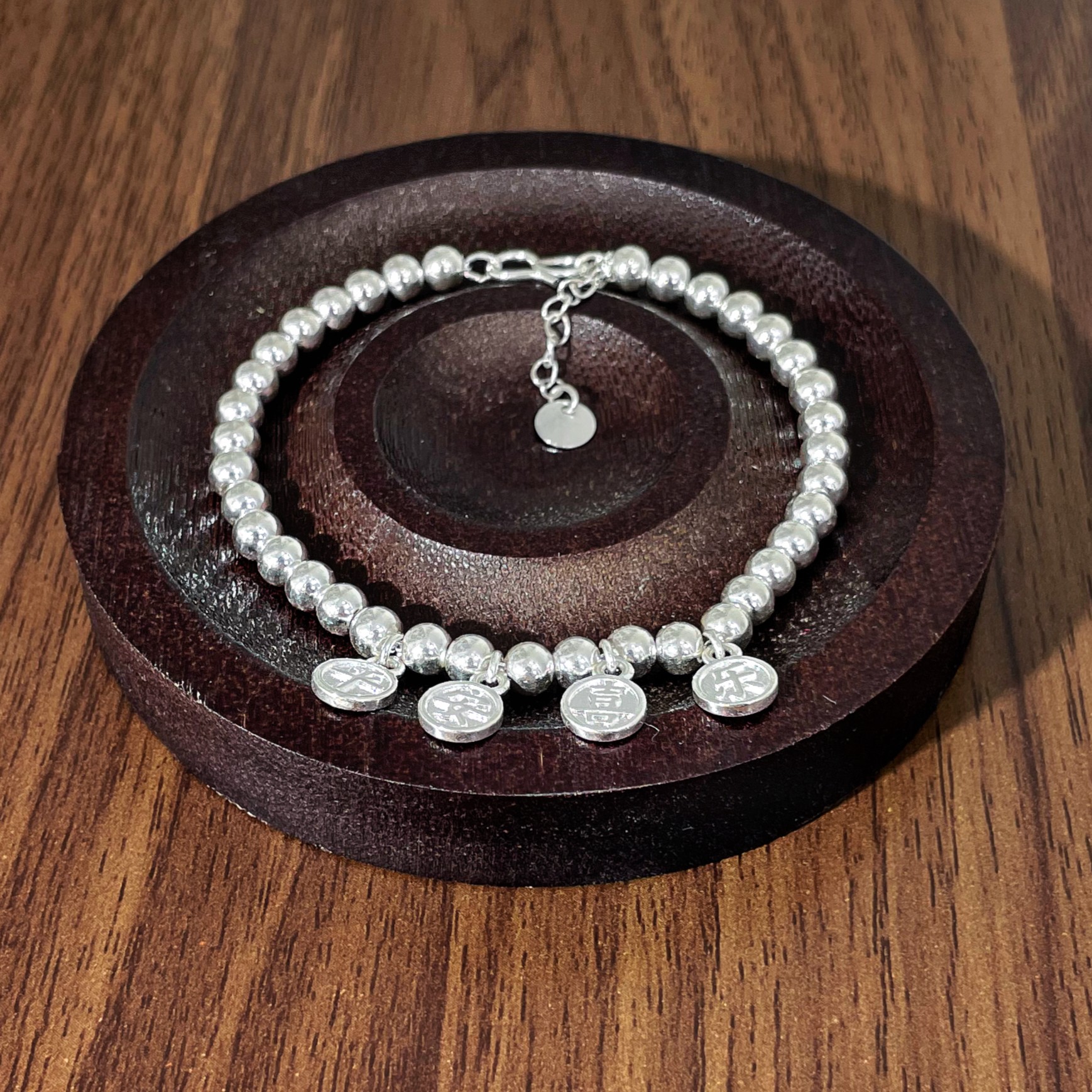 足银银制品 S085 平安喜乐 手链 直播间选款时尚百搭精美手镯