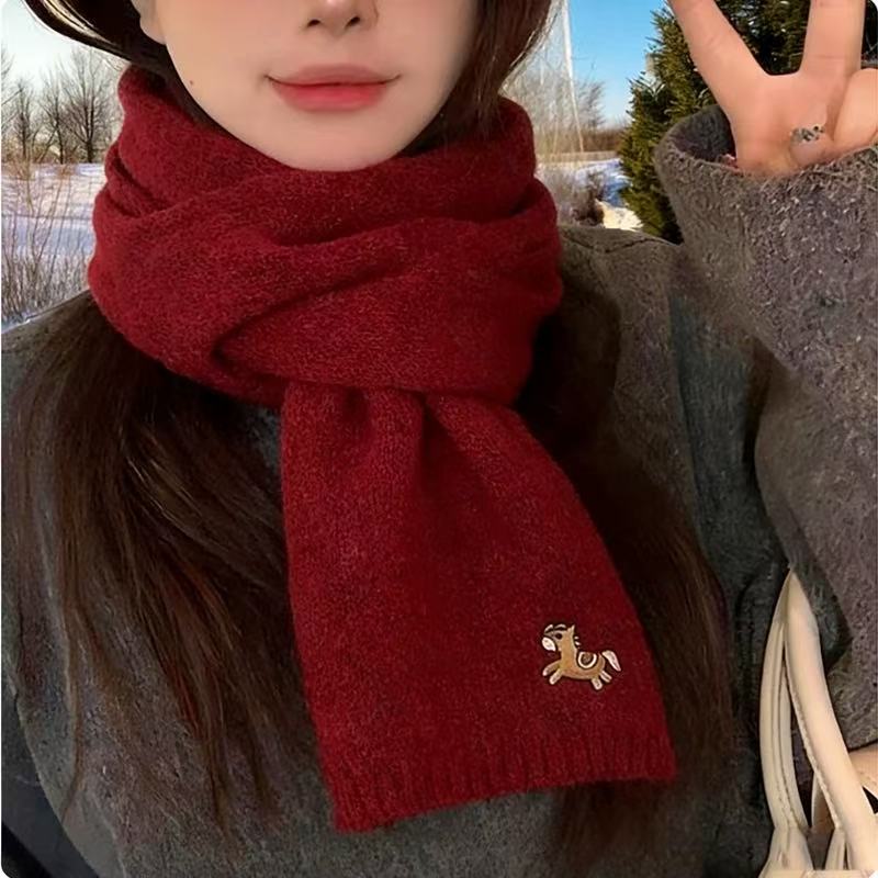 【刺绣款小马】2025秋冬季新款160X25羊毛混纺高级送礼羊毛围巾