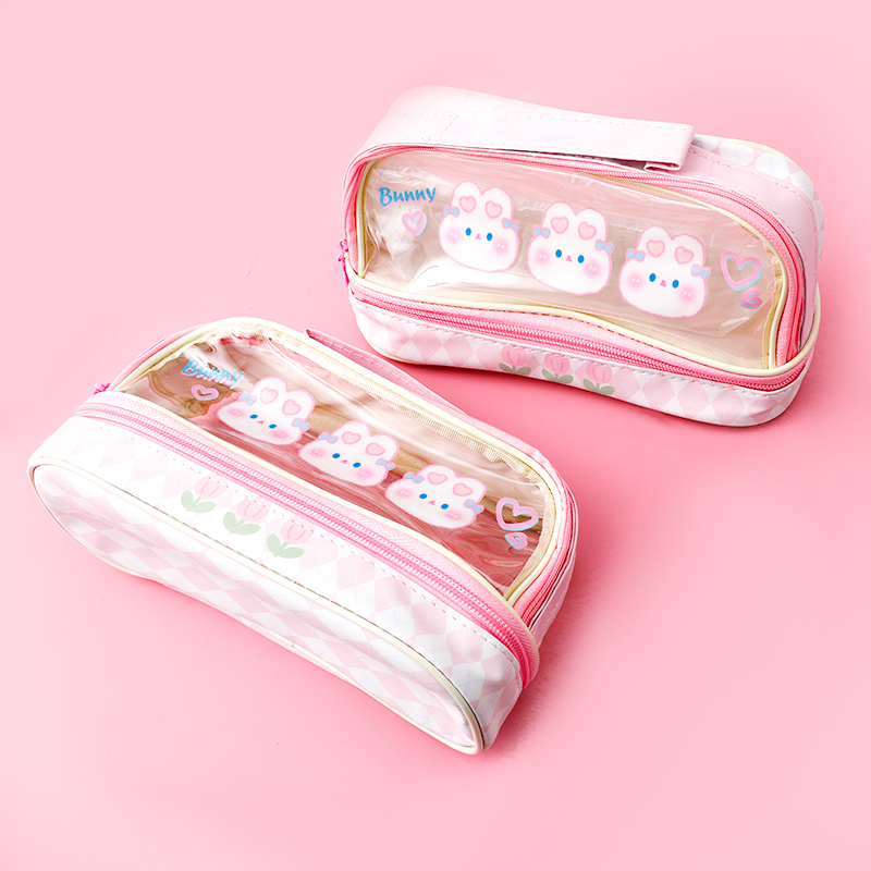 抖-备- 粉色小兔 高颜值透明可爱笔袋（颜色不挑）