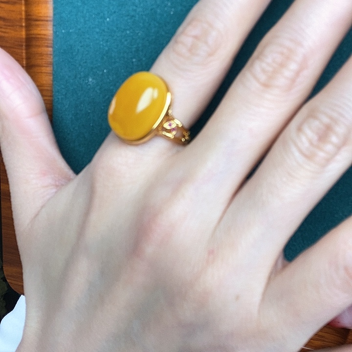 蜜蜡戒指银S925镶嵌戒指