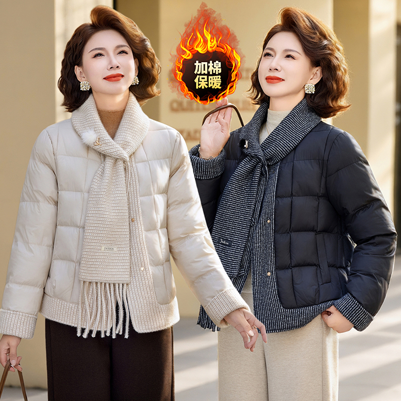 短款立领保暖秋冬气质围巾领常规款中老年女装冬季法式