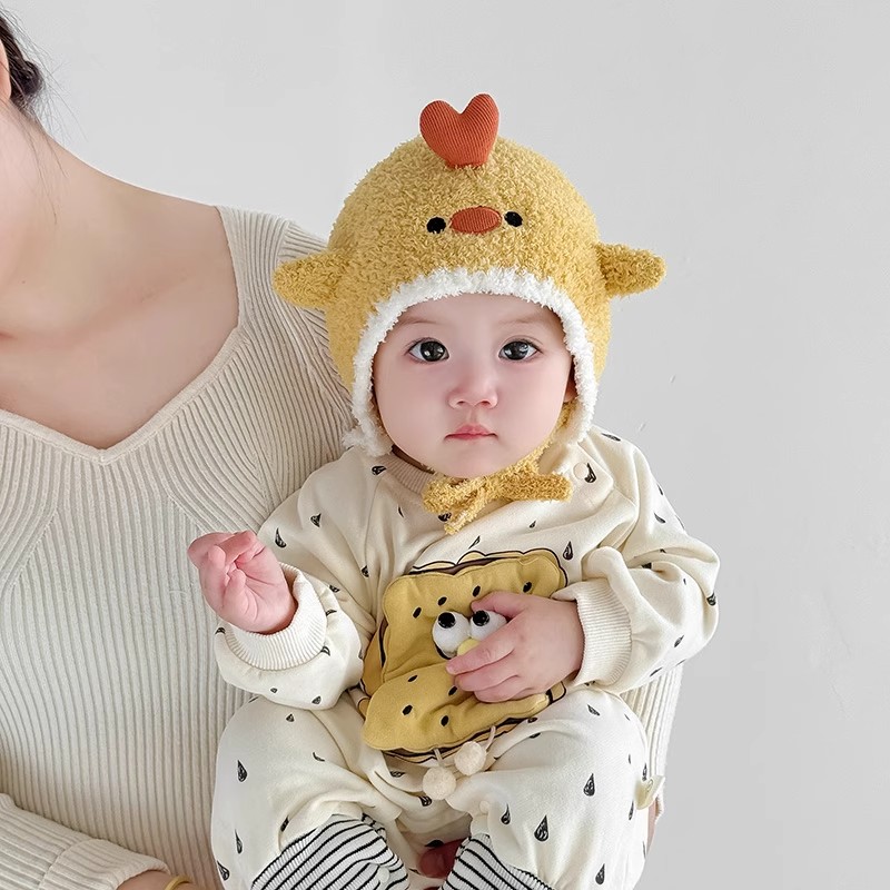 婴儿帽子秋冬季保暖加厚针织护耳毛绒帽男女宝宝可爱小月龄毛线帽