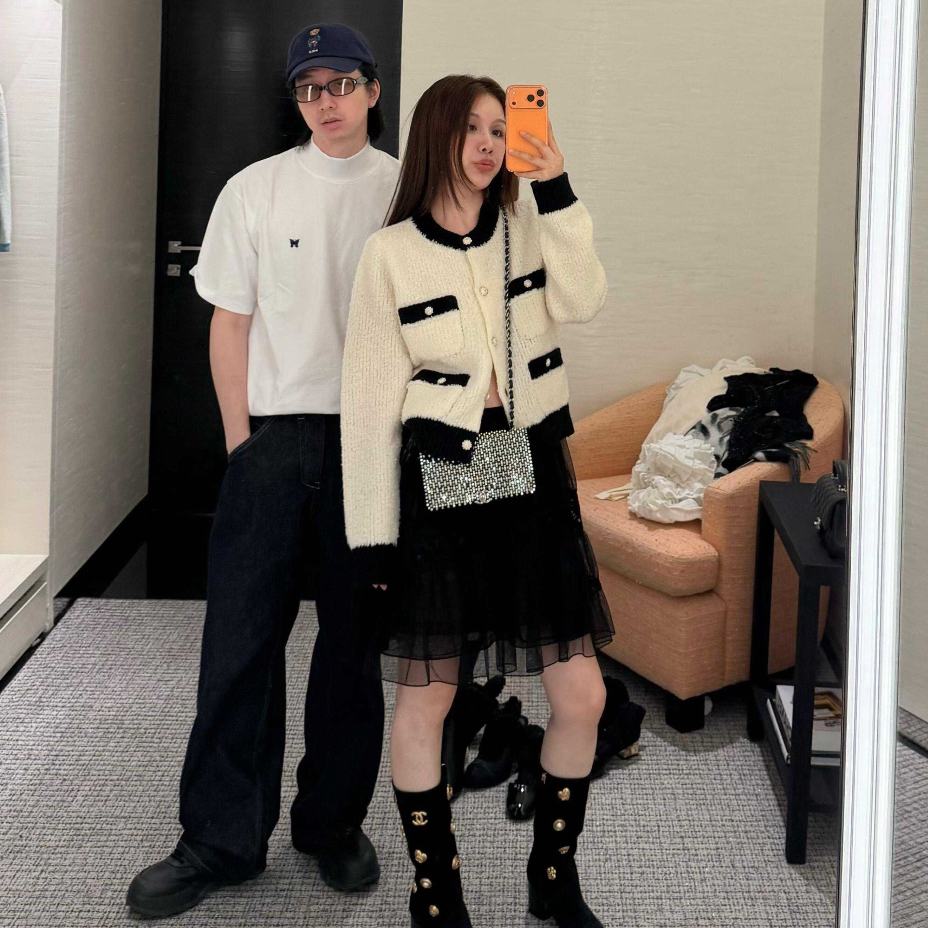 SANSIS  香呀！撞色针织羊毛开衫