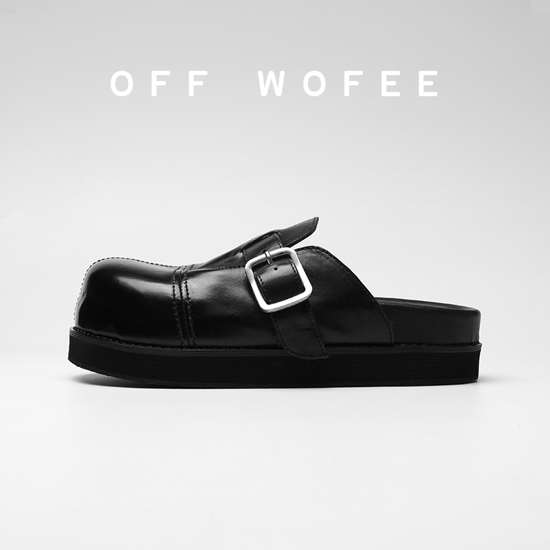 OFFWOFEE大头高级勃肯拖鞋增高半拖手工水洗马皮男女松弛休闲皮鞋
