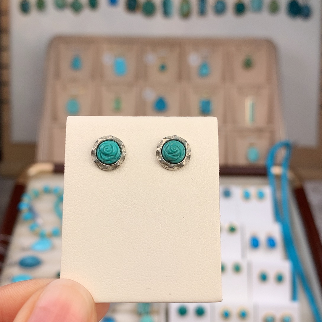 绿松石银S925镶嵌耳饰