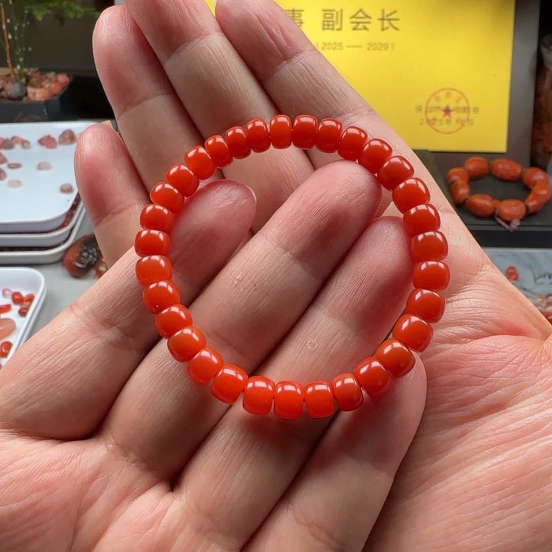 南红玛瑙未镶嵌7➕精工老型直切手串