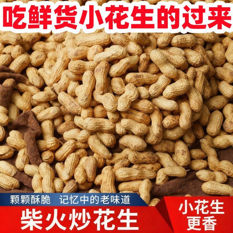 柴火铁锅炒花生原味带壳花生农村现炒香酥脆坚果零食