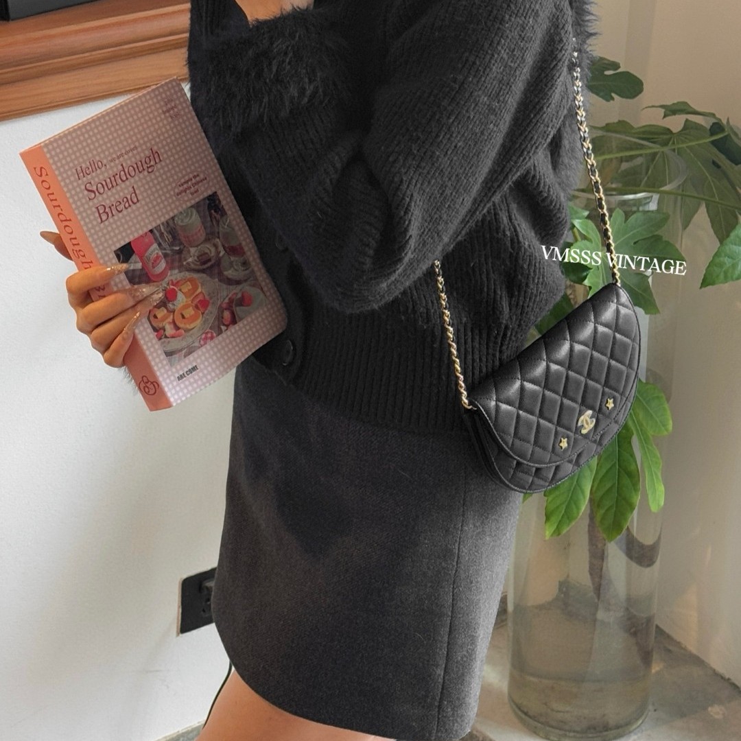 99新 Chanel/香奈儿 黑金24C半月woc荔枝皮单肩包/31684 经典 ins