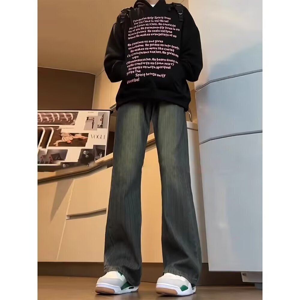 9076春秋季复古牛仔裤男女潮牌休闲裤水洗高街长裤子2025年