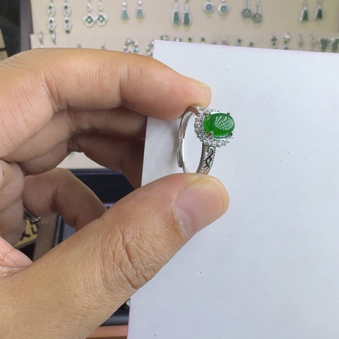 一***头翡翠银S925镶嵌耳饰25