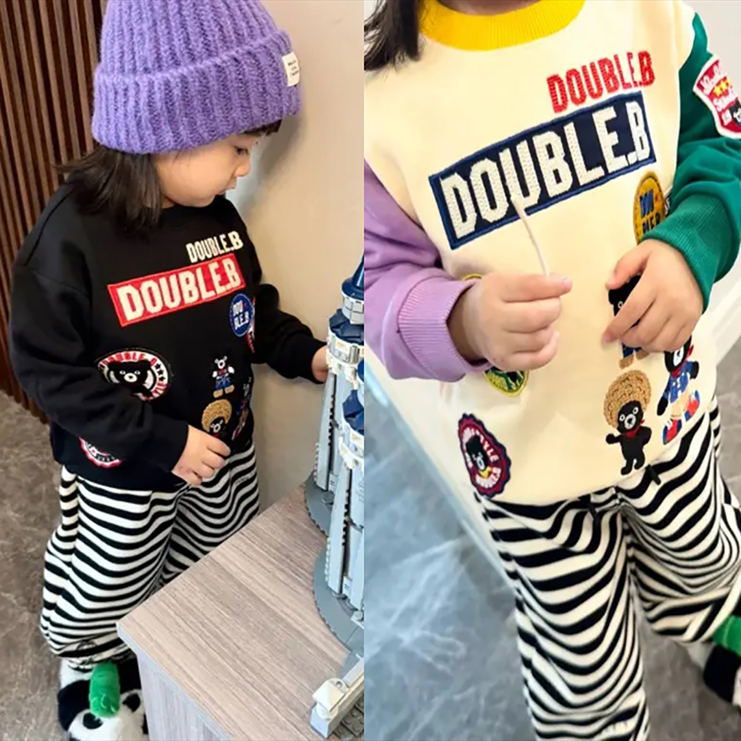 秋冬超帅气徽章卫衣~男女儿童装棉质卡通小黑熊宝宝字母圆领上衣