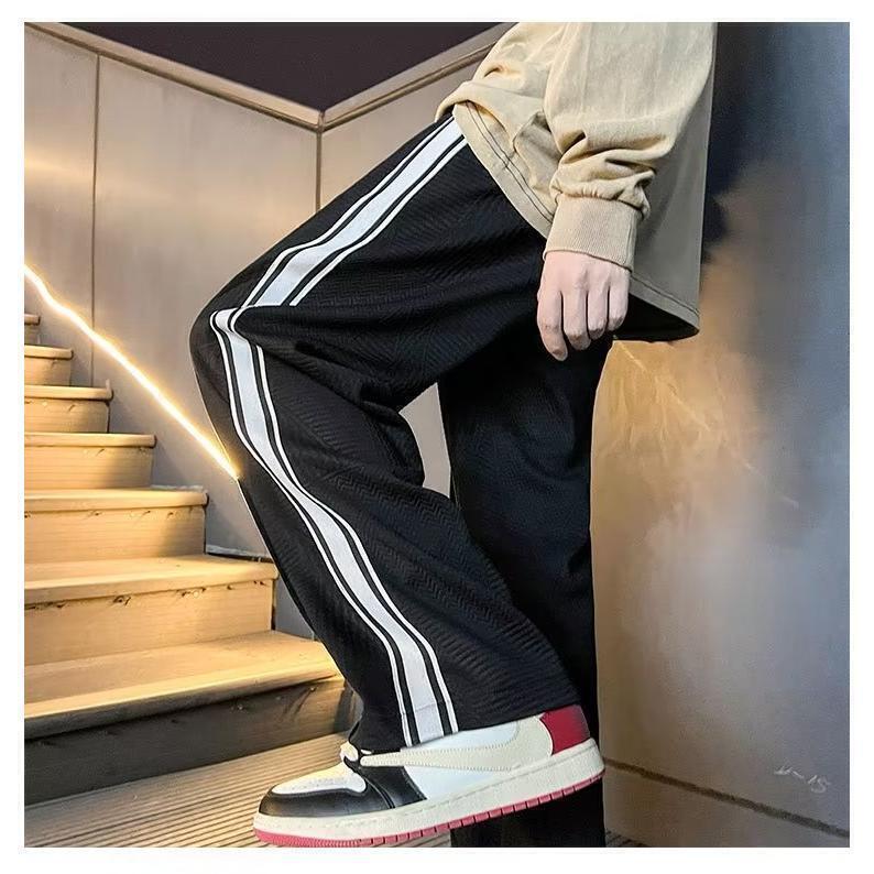 K108秋季休闲卫裤男港风宽松潮流百搭松紧腰直筒运动长裤高街