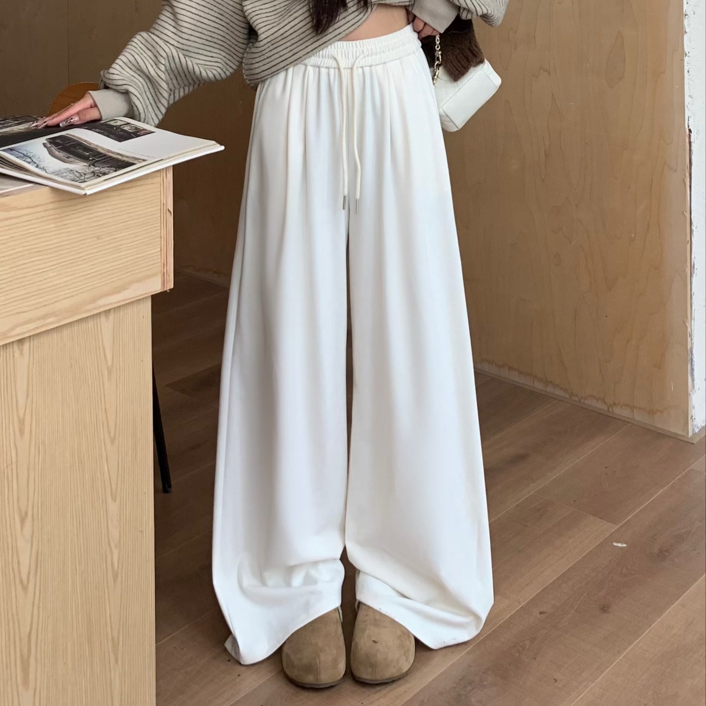 3MER 妹韩系慵懒白色休闲裤女2025秋季新款宽松奶芙糯米裤子