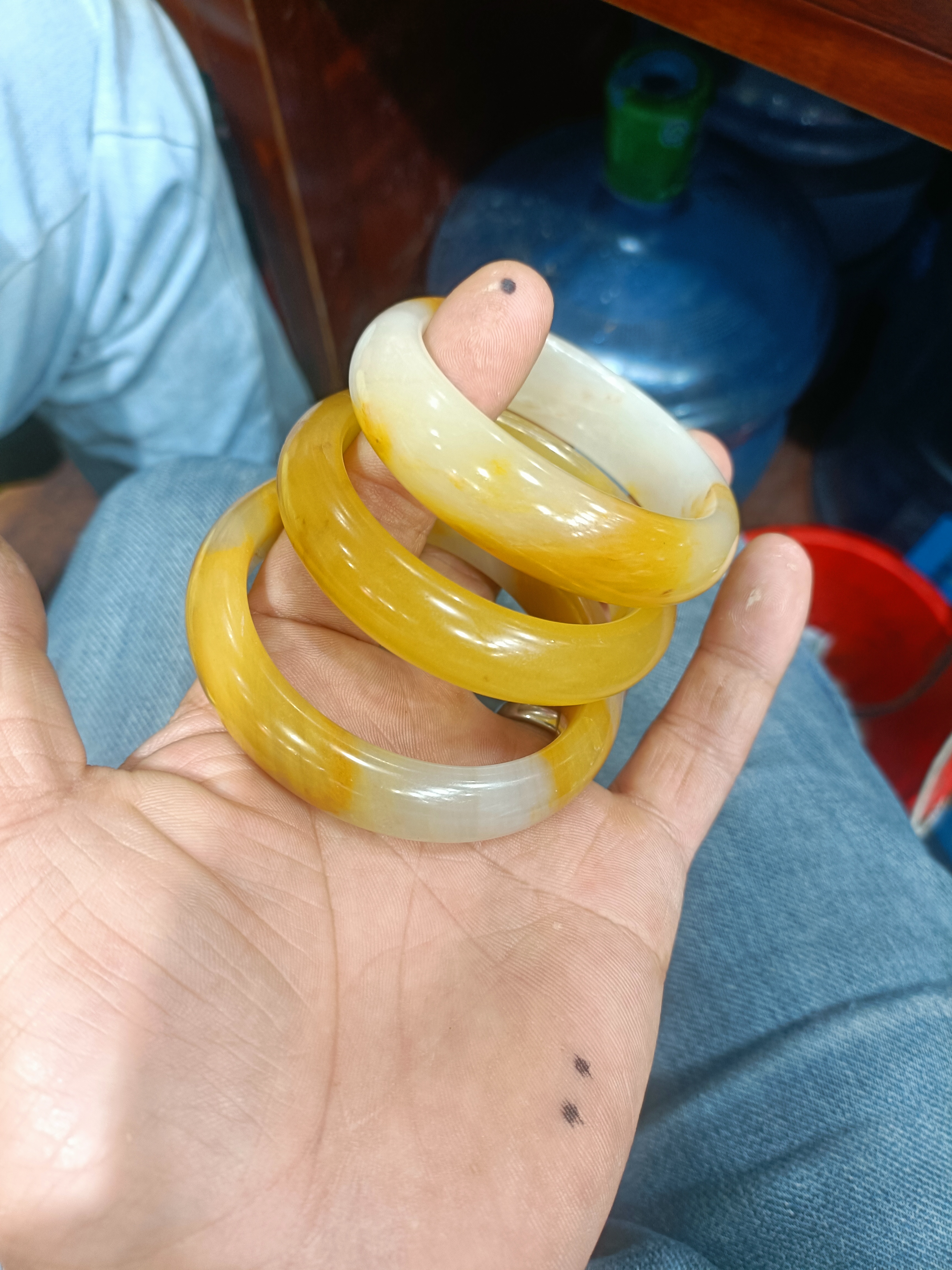 新疆戈壁青花精品黑白分明 牌 圈 串 精品摆件