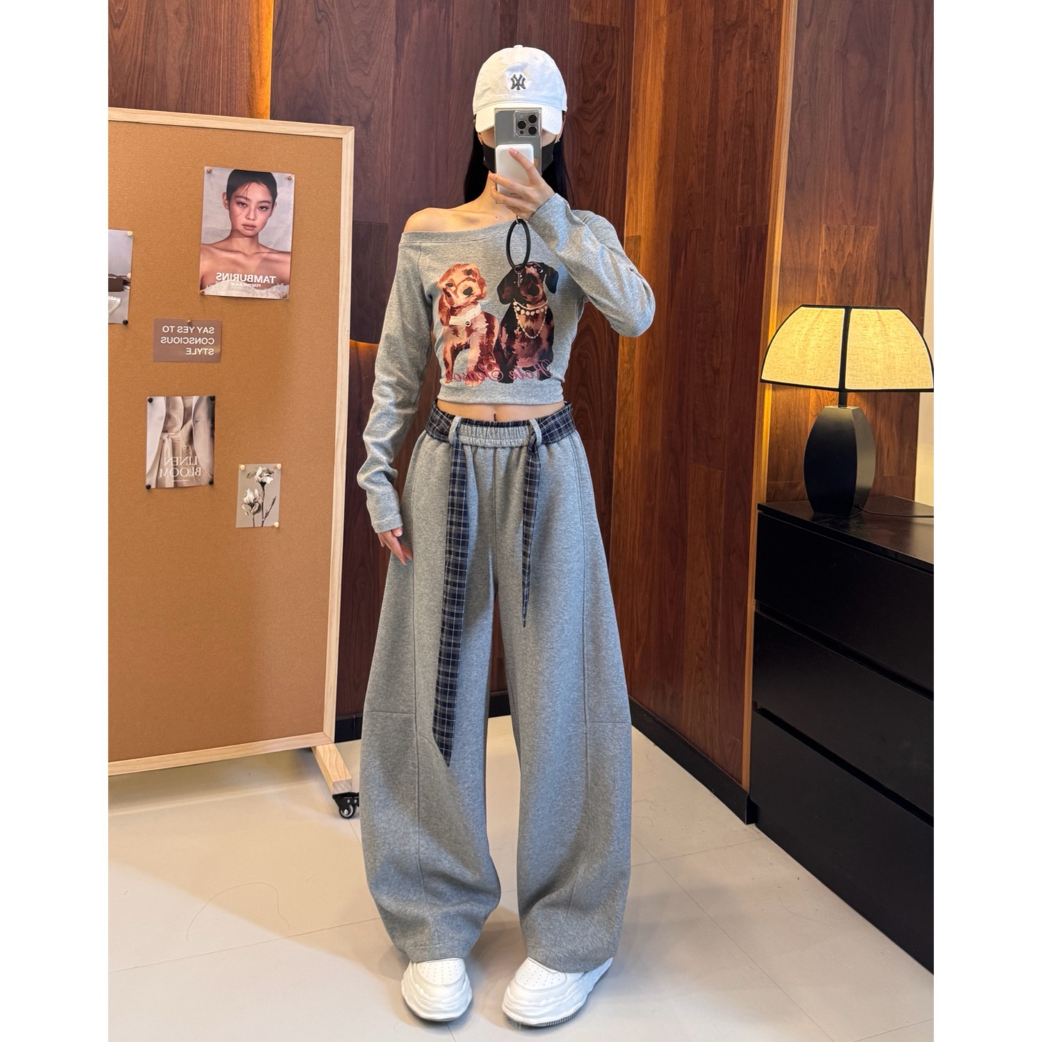秋季新款格子拼接时尚简约弯刀休闲裤