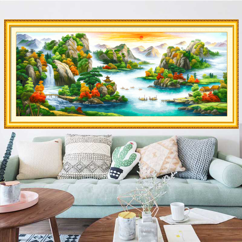 【美娜丽莎】千里江山图新版十字绣办公风景画112色非满绣有勾边