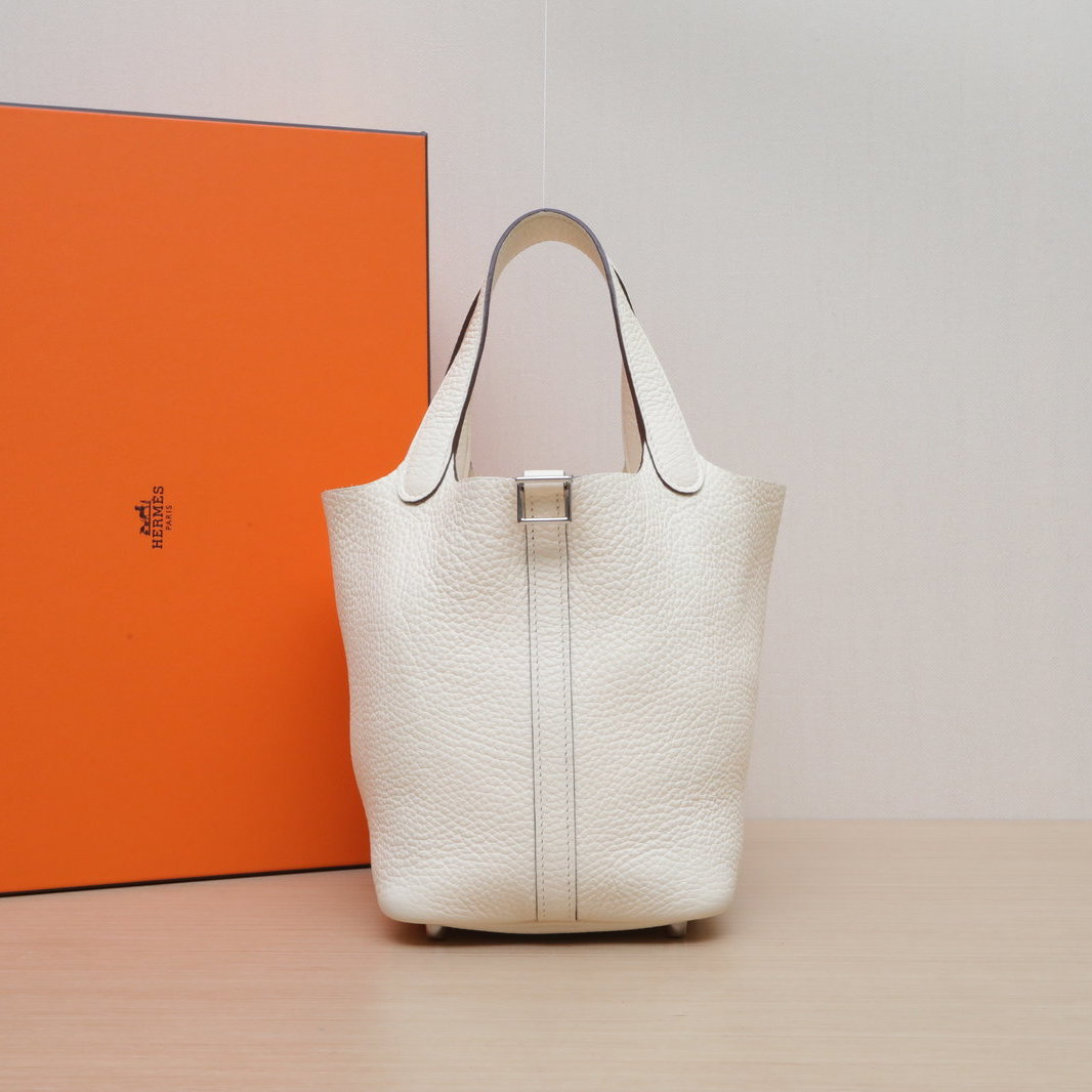 95新 Hermes/爱马仕 【双双】18 菜篮子 I2奶油白 TC皮 U刻 银扣