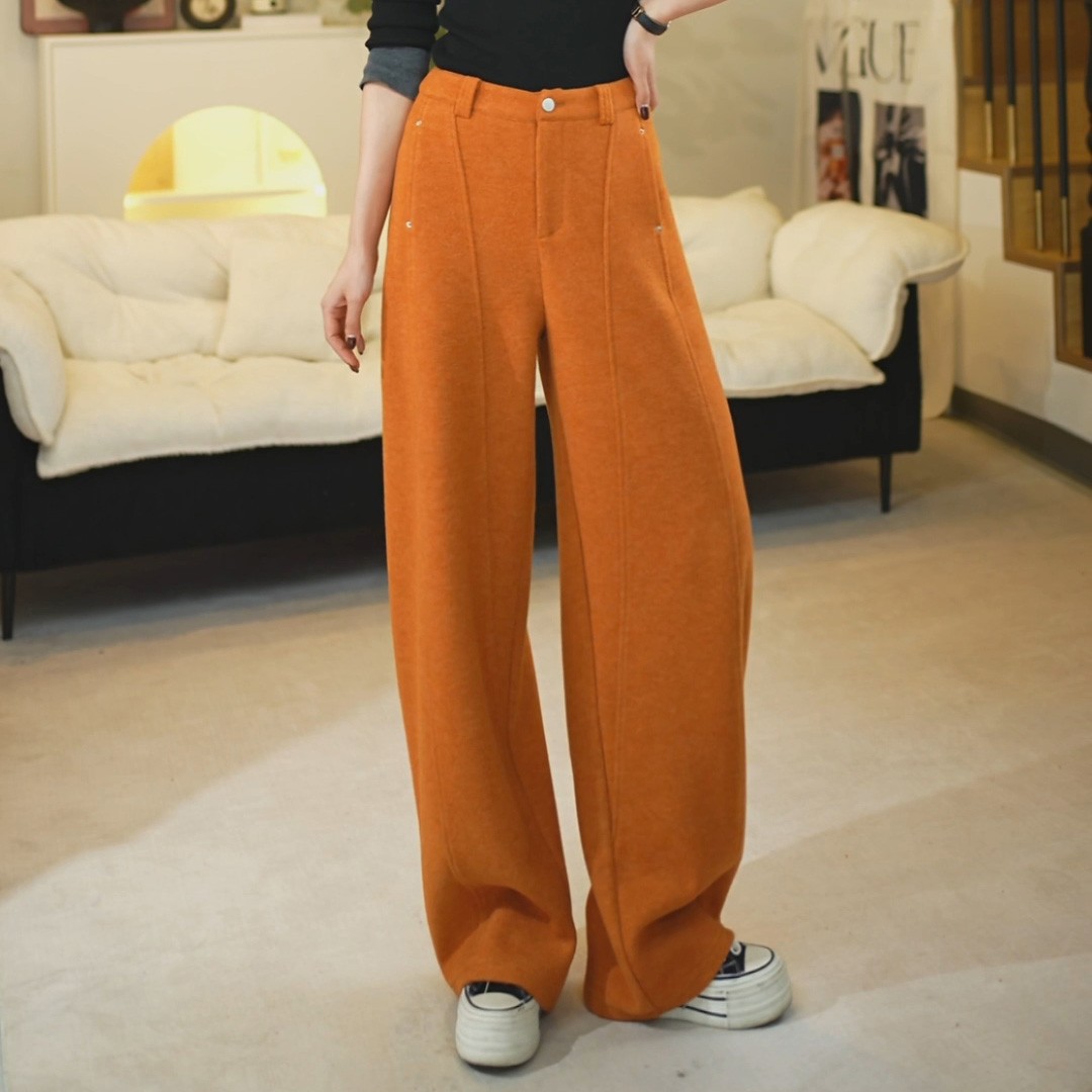 加绒加厚直筒裤阔腿裤秋冬休闲裤女装拖地慵懒感裤裤子弯刀裤冬款