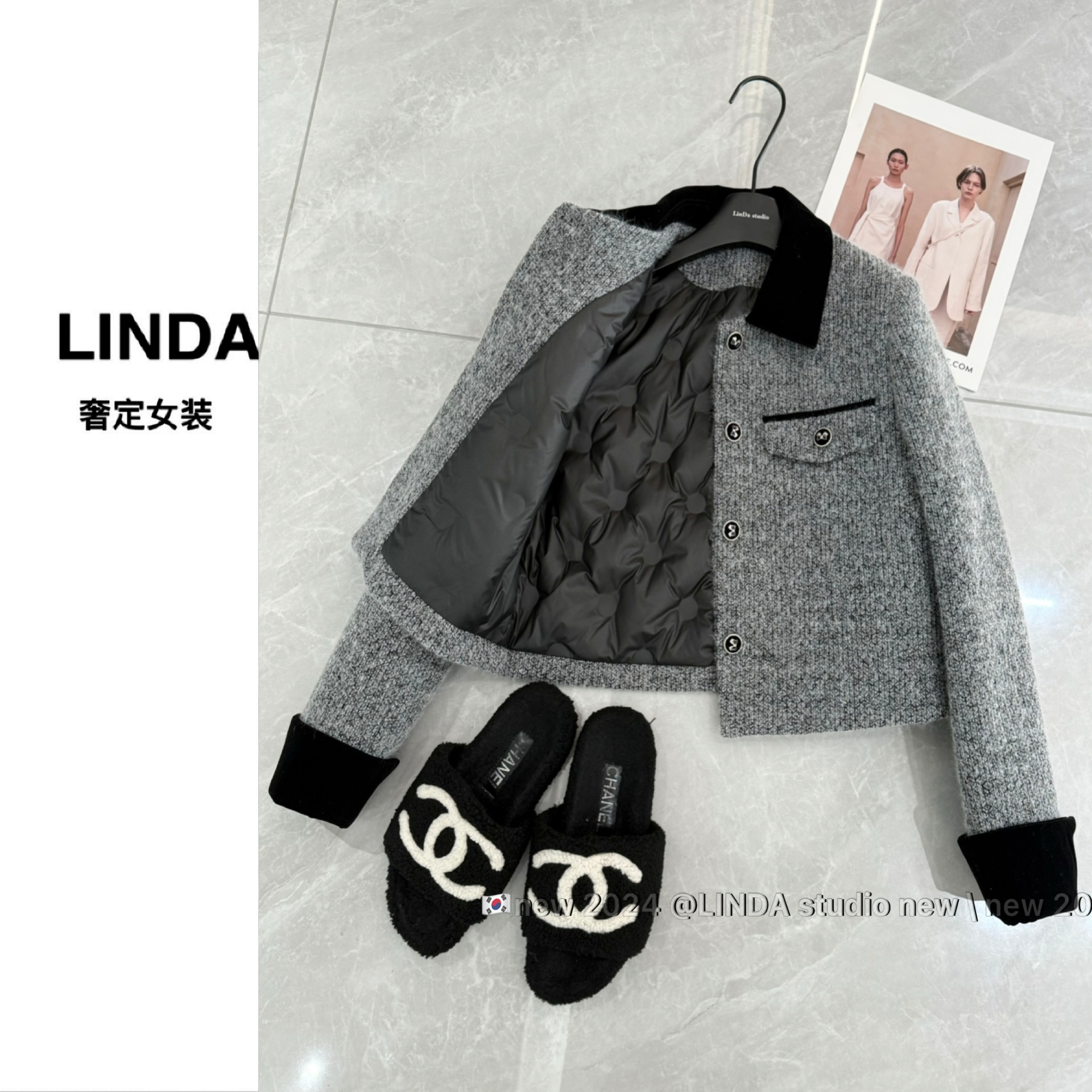 『罗马 高级灰』加绒加厚 定制高级灰拼接撞色丝绒小香风上衣外套