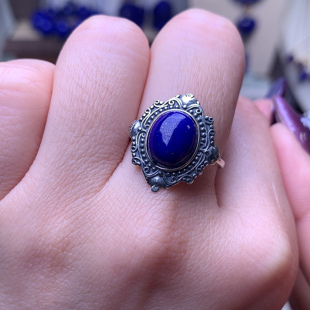 青金石银S925镶嵌戒指