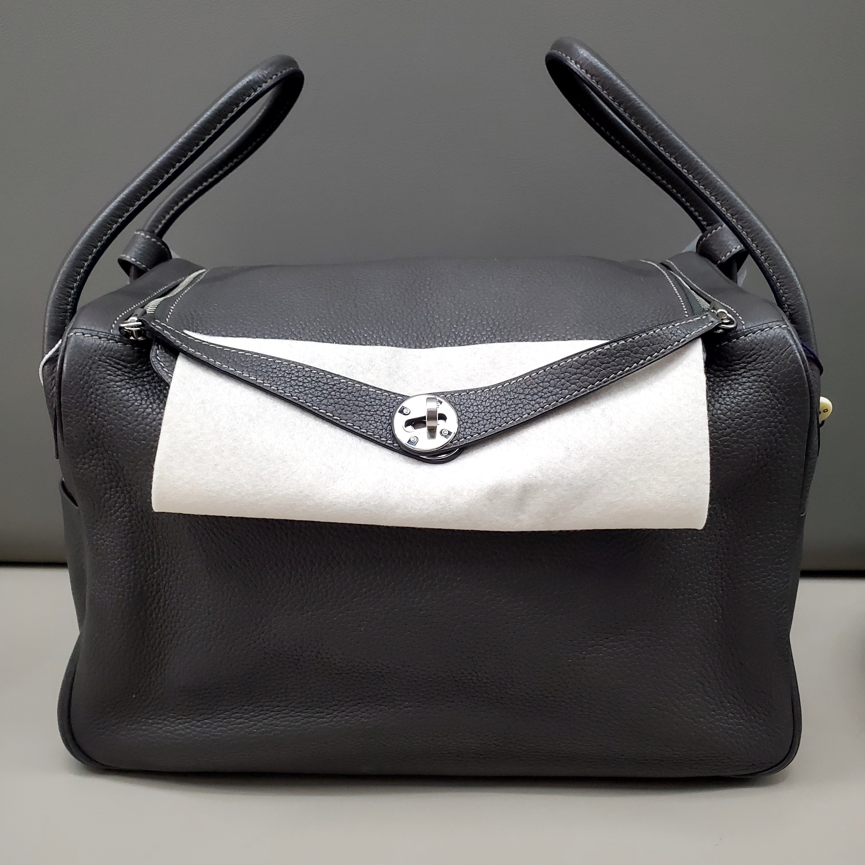 99新 Hermes/爱马仕 【文子姐专属】A413/石墨灰lindy34单肩包/FB