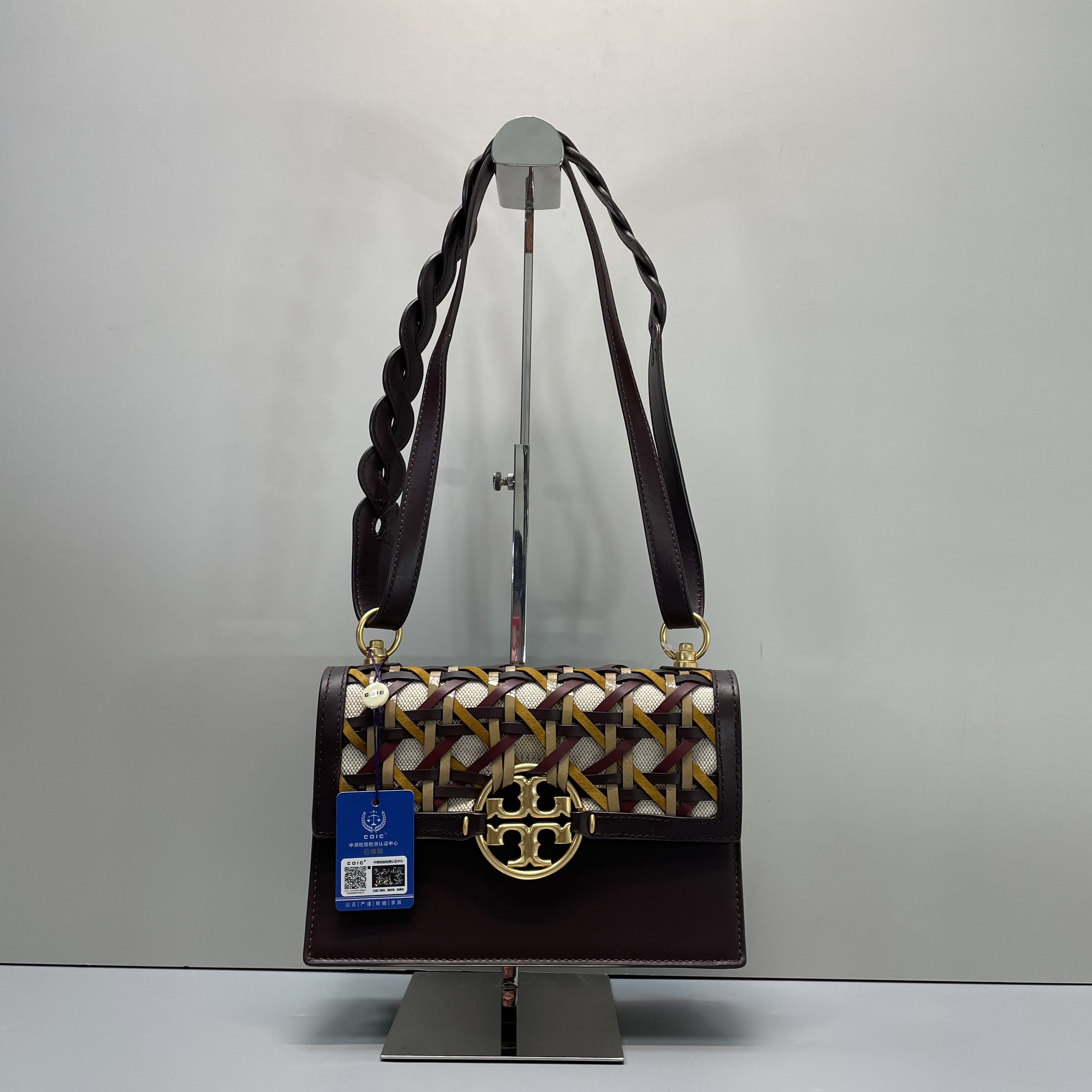 95新 TORY BURCH/汤丽柏琦 小林/miller编织小号风琴包23*16*8cm