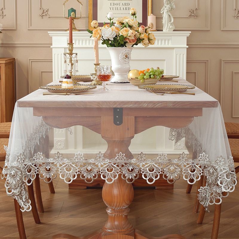 网纱蕾丝边大尺寸桌布餐桌布盖巾不勾丝可水洗