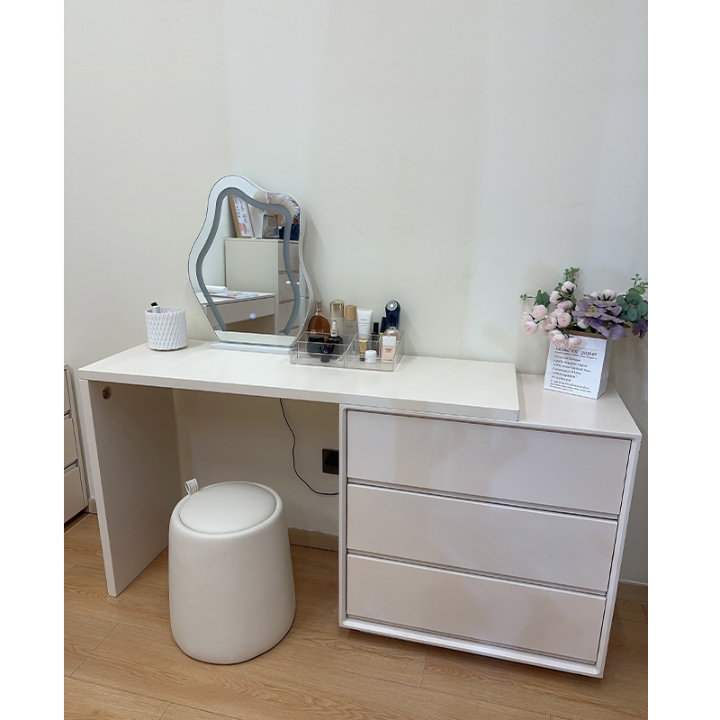 全实木转角梳妆台奶油风小户型卧室化妆台斗柜一体收纳柜