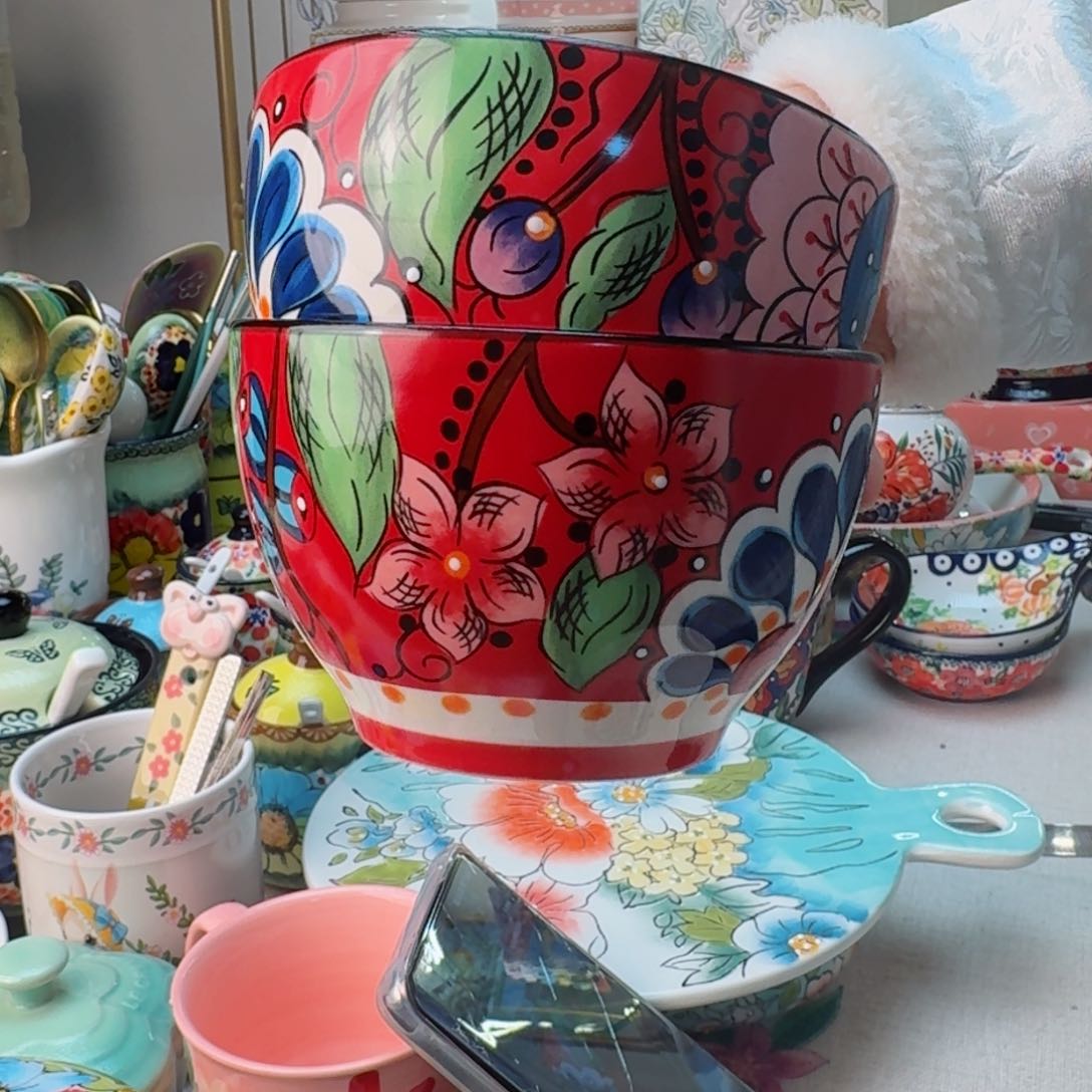 陶瓷红奥克4.8英寸饭碗两只看图