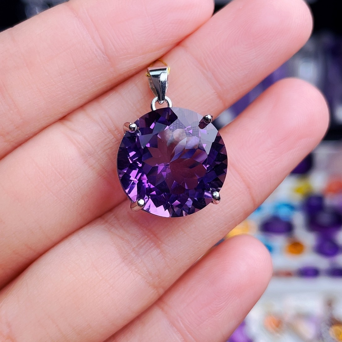 银S925镶嵌戒指紫晶笑**开天然保真