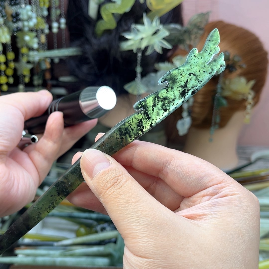 蛇纹石玉发饰未镶嵌长度20.5厘米左右