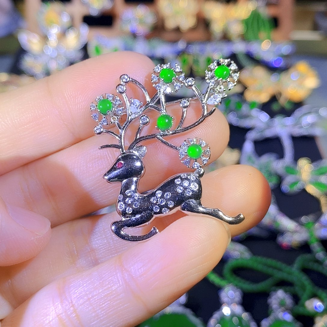 吊坠(不含链)银S925镶嵌翡翠