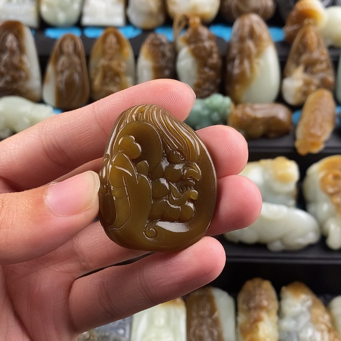 和田玉挂件铂Pt950镶嵌@**道