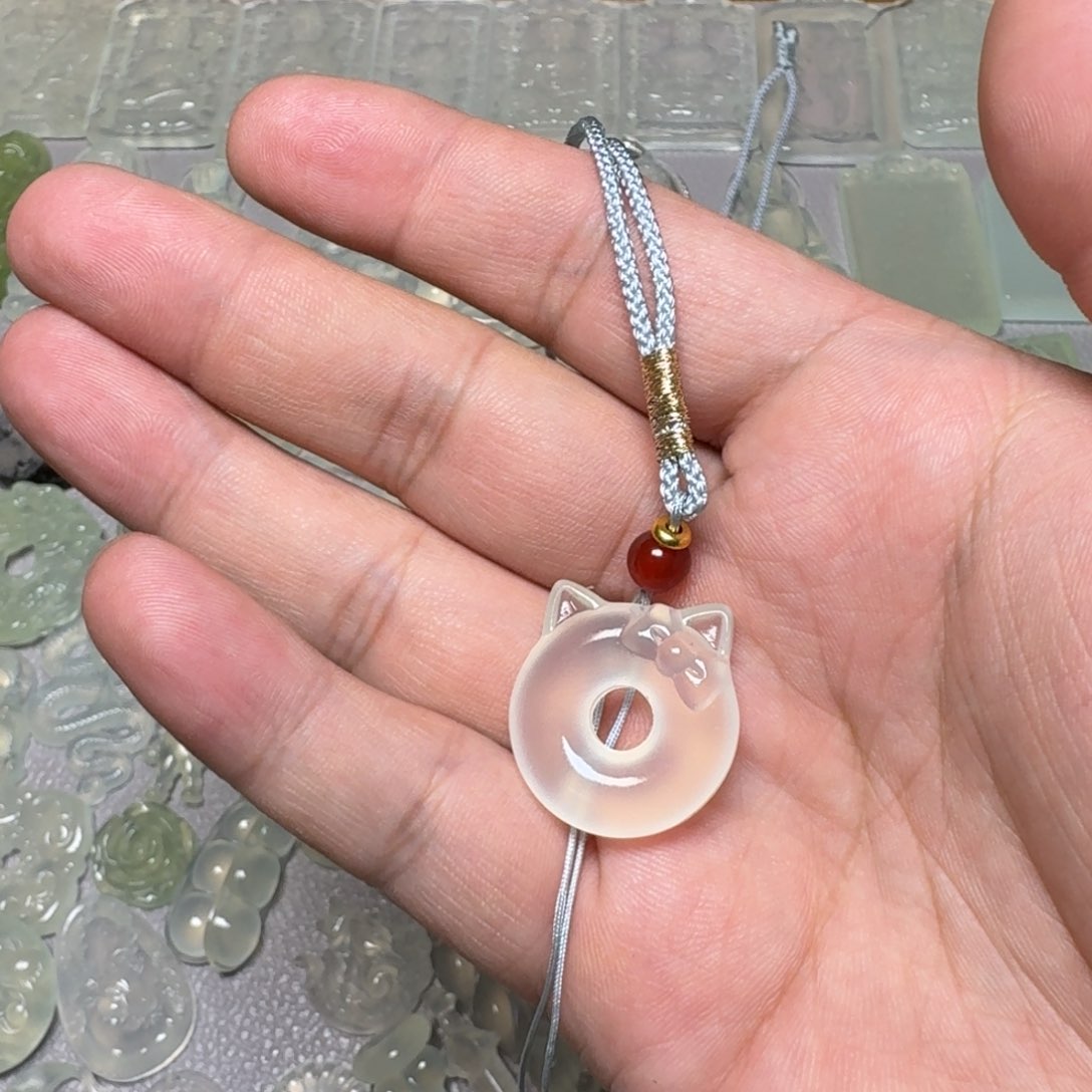 岫玉颈饰吊坠银S925镶嵌