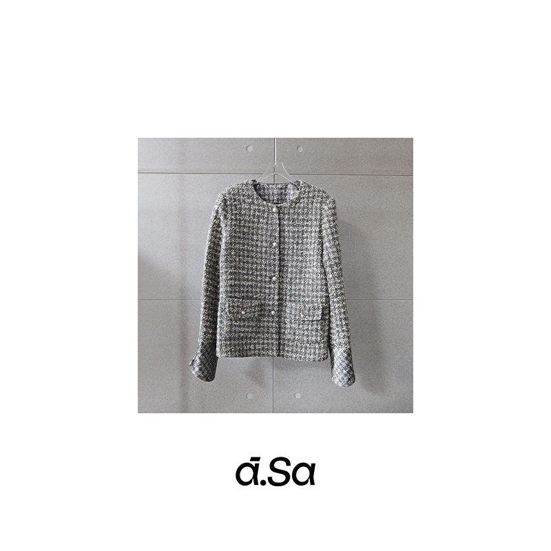 ASA-【灰色翻袖圆领小香风外套】（wt00096）