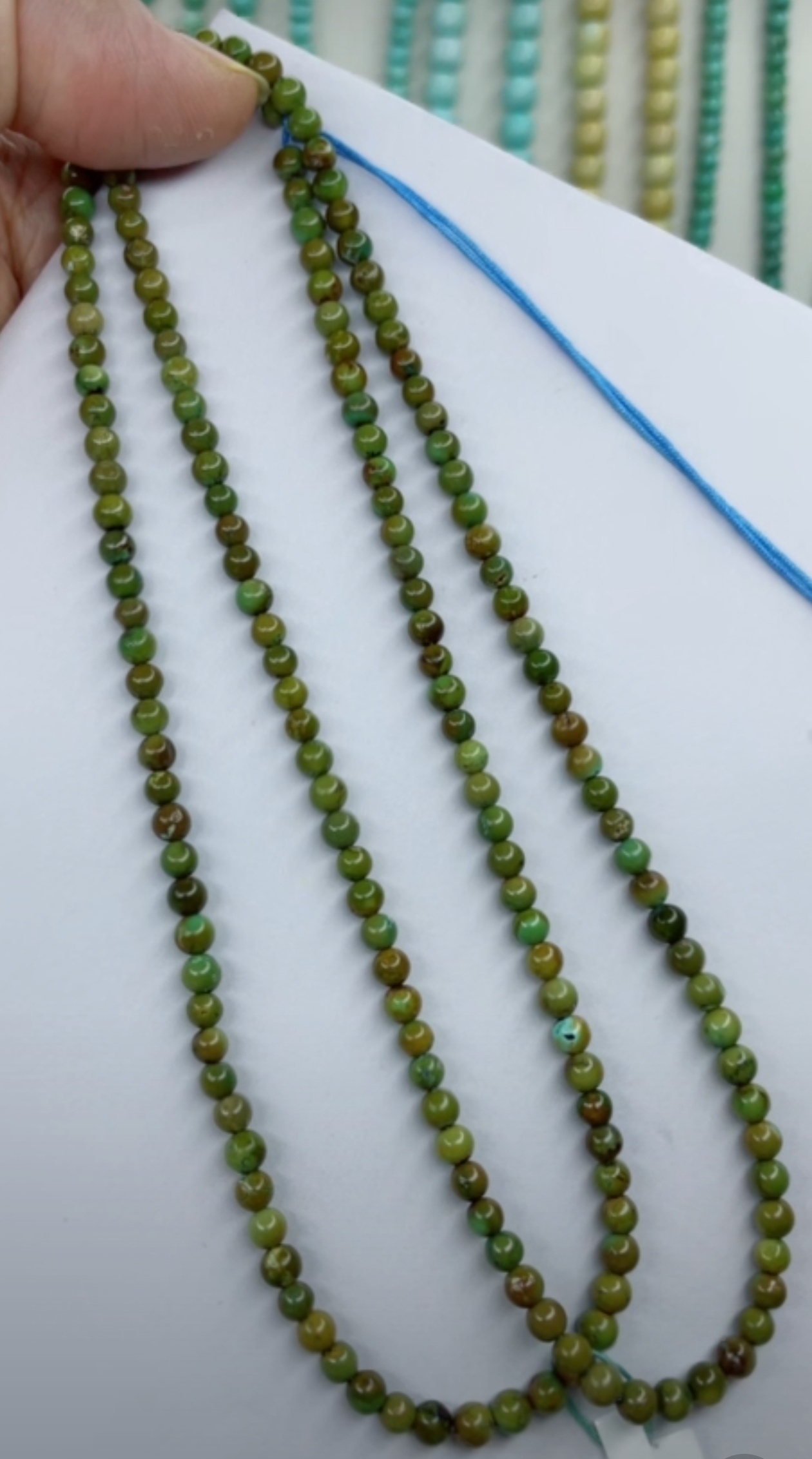 天然原矿绿松石米珠链卡3+