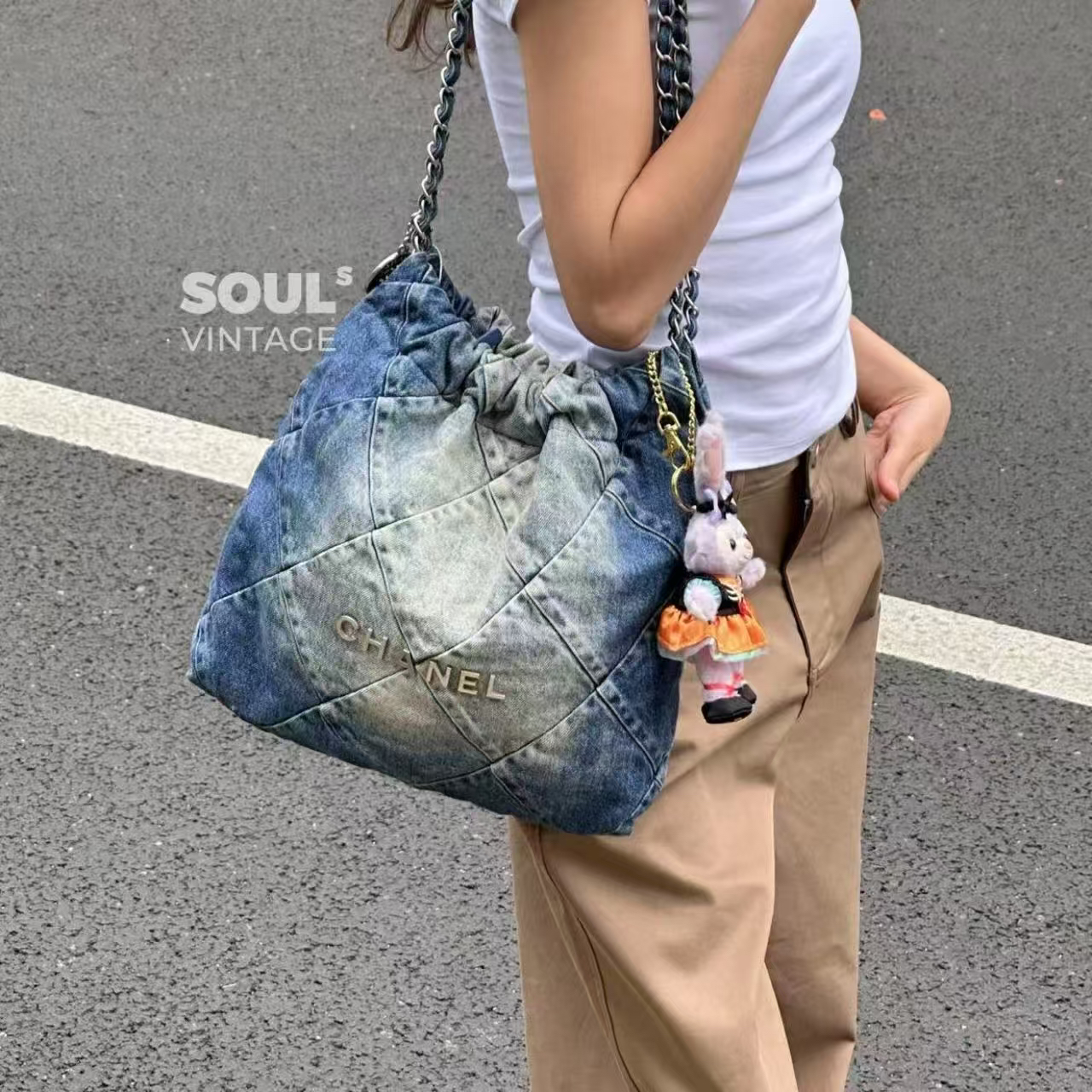 95新 Chanel/香奈儿 蓝银 渐变单宁牛仔 22bag小号/653129702