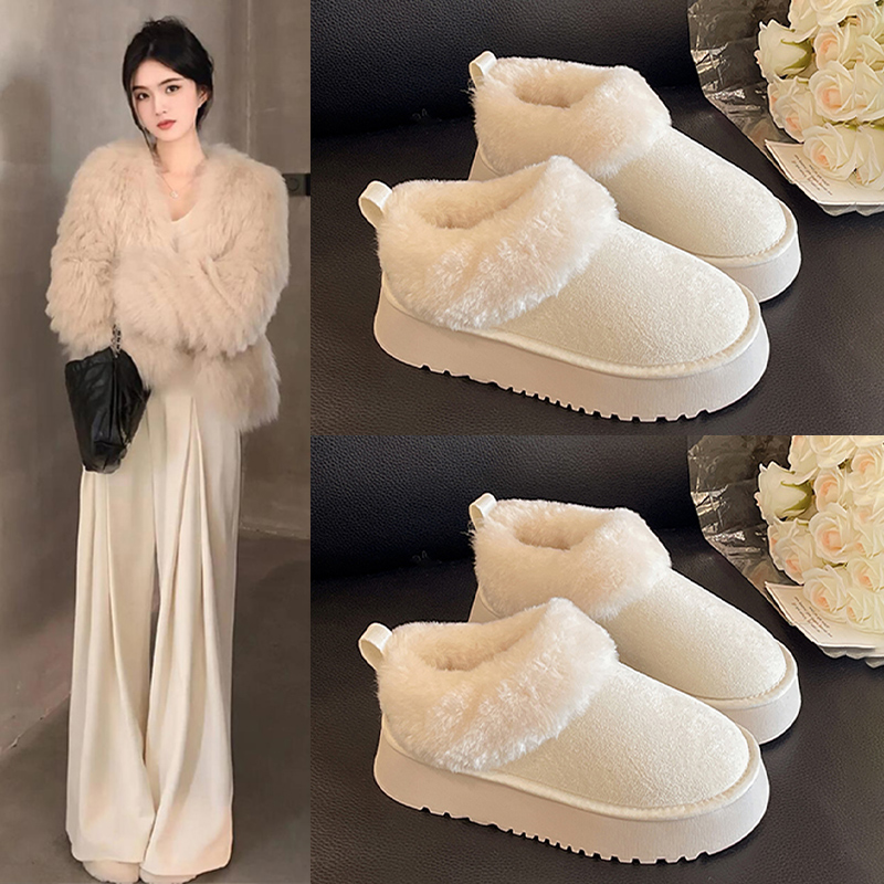 厚底加绒保暖雪地靴女冬季一脚蹬毛毛鞋面包棉鞋皮毛一体增高短靴