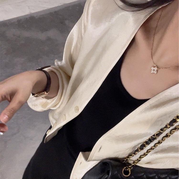 欧洲站2025新款休闲百搭压皱醋酸面料开衫外搭外套女