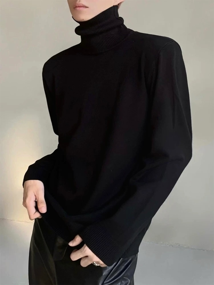 UN740秋冬黑色男士半高领毛衣韩版打底衫针织毛衣百搭款纯色上衣