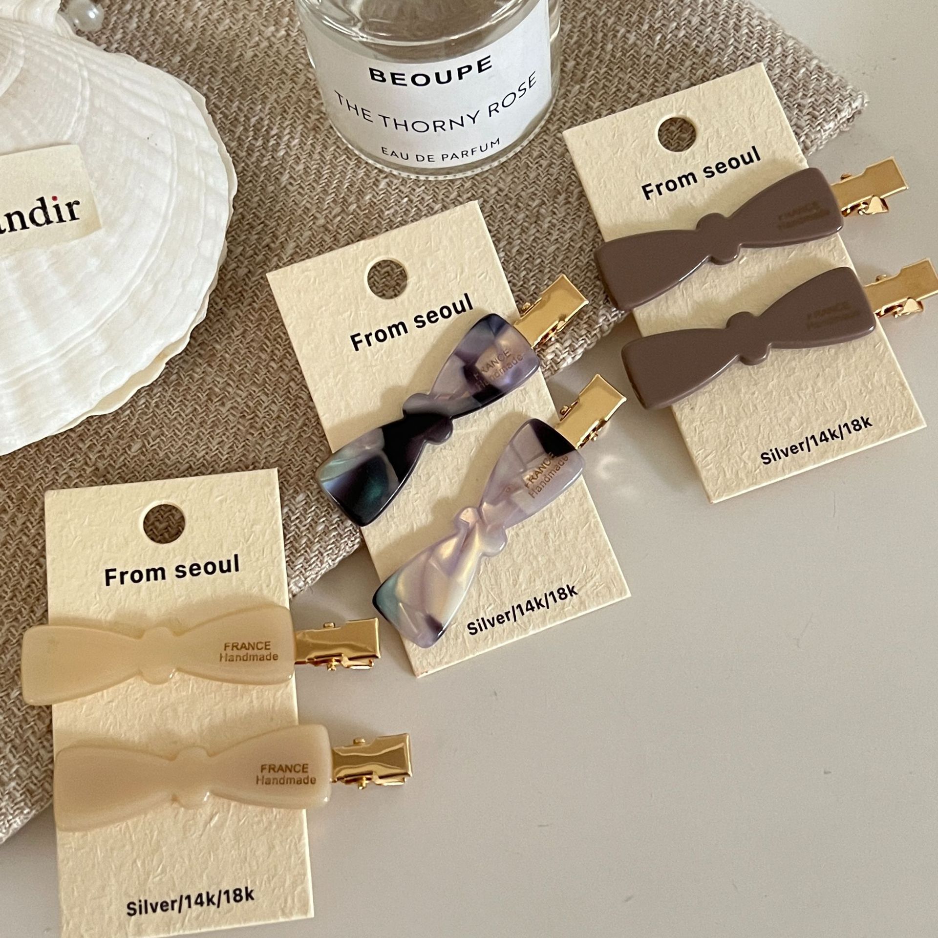 韩式France金标复古小巧鸭嘴夹法式蝴蝶结发夹醋酸气质发卡发饰