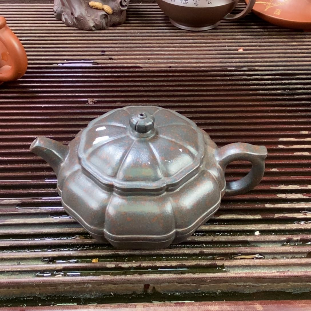 紫砂茶壶陪**白定1 蒋岳军 筋纹合欢 天青朱泥 280c